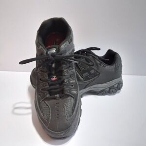 Skechers Men's Work Shoes Sz 9 Steel Toe Black Leather Memory Foam low top